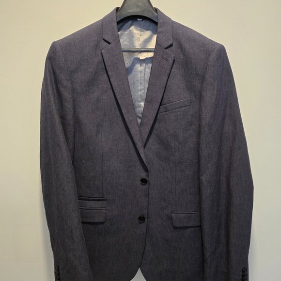 Linen-Cotton Blend Navy Suit - Picture 1 of 6